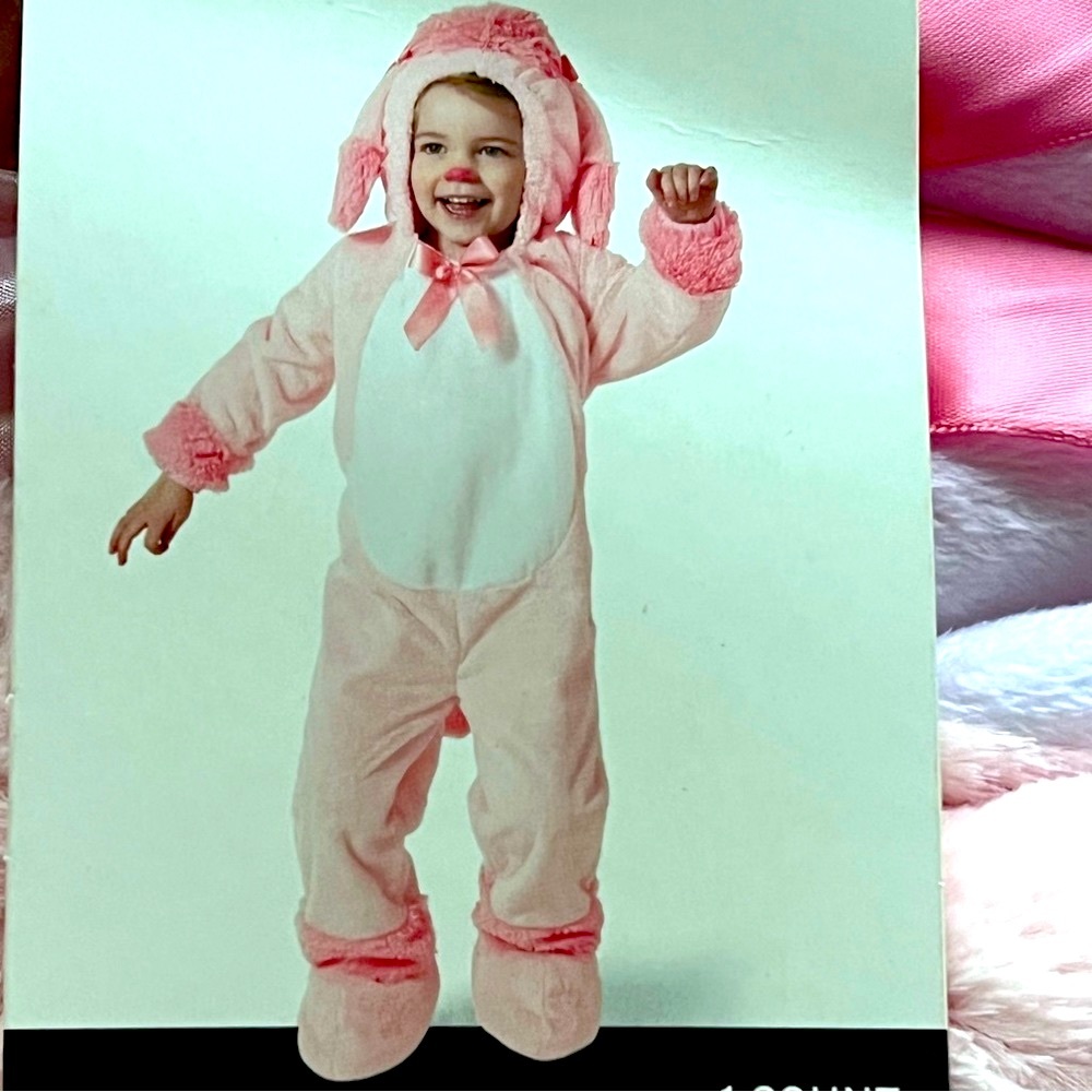 NWT Toddlers Plush Pink Poodle Jumpsuit Halloween Costume Zippered Shoe cover